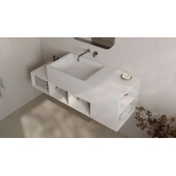 Washbasin Wall-mounted 90x40x40 Block L-90 no pedestal With 1 bowl Without hole material: Solid Surface, color: White surface: Matt Wall-mounted