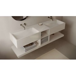 Νιπτήρας επίτοιχος 150x40x40 Block T-150 με 2 γούρνες χωρίς κολώνα χωρίς οπή  από solid surface, χρώμα: Λευκό επιφάνεια: Ματ