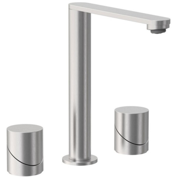 Wash basin tap Deck-mounted dual-level L size material: Inox With push-open waste set H21,5cm, color: Chrome surface: Brushed Deck-mounted Wash basin tap Deck-mounted dual-level L size material: Inox With push-open waste set H21,5cm, color: Chrome surface: Brushed Deck-mounted