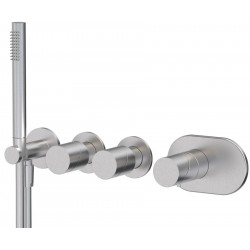 Shower tap Wall-mounted external part 2 way 4 holes material: Inox mixer with hand shower, hose and holder with separate exits, color: Chrome surface: Brushed Wall-mounted - external part