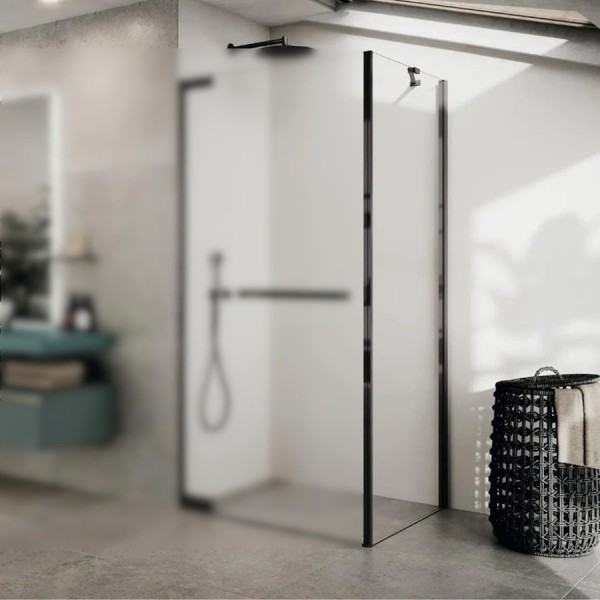 Shower enclosure Linear 100x200 8mm fixed surface: Brushed, color: Black Linear