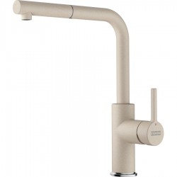 Kitchen tap Deck-mounted material: Brass with shower L-Spout, Coffee, color: Beige surface: Matt Deck-mounted