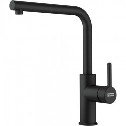 Kitchen tap Deck-mounted material: Brass with shower L-Spout, Matte black, color: Black surface: Matt Deck-mounted