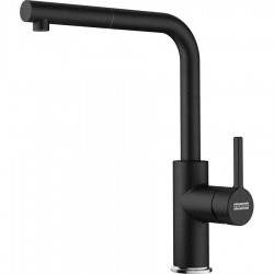 Kitchen tap Deck-mounted material: Brass with shower L-Spout, Onyx, color: Black surface: Matt Deck-mounted