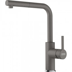 Kitchen tap Deck-mounted material: Brass with shower L-Spout, Stone grey, color: Grey surface: Matt Deck-mounted