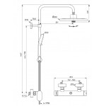 Shower tap with showerpipe and overhead shower Wall-mounted material: Brass mixer 111.7cm, Ø26cm, with a 2-way handshower & 1.75cm shower hose, color: Chrome surface: Glossy Wall-mounted exposed with showerpipe and overhead shower