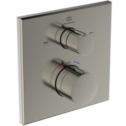 Shower tap Wall-mounted external part 2 way material: Brass thermostatic With plate with separate exits without hand shower, hose and holder Silver storm, color: Chrome surface: Glossy Wall-mounted - external part