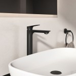Wash basin tap Deck-mounted for free-standing washbasin material: Brass mixer Without waste Silk black, color: Black surface: Matt Deck-mounted Wash basin tap Deck-mounted for free-standing washbasin material: Brass mixer Without waste Silk black, color: Black surface: Matt Deck-mounted