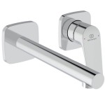 Wash basin tap Wall-mounted - external part 2 holes mixer Without waste, color: Chrome 18cm, no waste material: Brass surface: Glossy Wall-mounted - external part