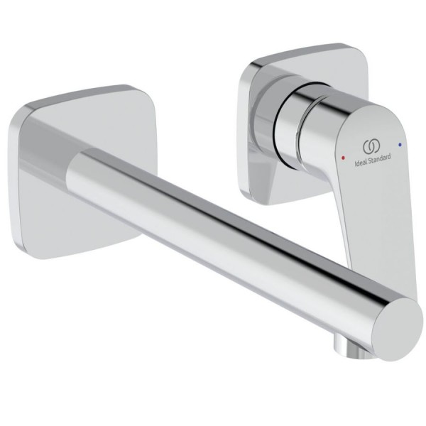 Wash basin tap Wall-mounted - external part 2 holes mixer Without waste, color: Chrome 18cm, no waste material: Brass surface: Glossy Wall-mounted - external part