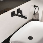 Wash basin tap Wall-mounted - external part 2 holes mixer Without waste, color: Black L18cm, Silk Black material: Brass surface: Matt Wall-mounted - external part