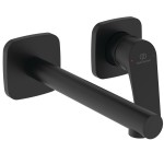 Wash basin tap Wall-mounted - external part 2 holes mixer Without waste, color: Black L18cm, Silk Black material: Brass surface: Matt Wall-mounted - external part