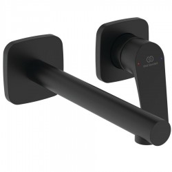 Wash basin tap Wall-mounted - external part 2 holes mixer Without waste, color: Black L18cm, Silk Black material: Brass surface: Matt Wall-mounted - external part