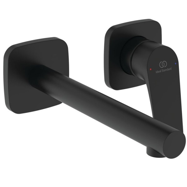 Wash basin tap Wall-mounted - external part 2 holes mixer Without waste, color: Black L18cm, Silk Black material: Brass surface: Matt Wall-mounted - external part