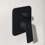 Shower tap Wall-mounted concealed - complete set 2 way material: Brass mixer With plate without hand shower, hose and holder Kit 1 + Kit 2, color: Black surface: Matt Wall-mounted - external part Shower tap Wall-mounted concealed - complete set 2 way material: Brass mixer With plate without hand shower, hose and holder Kit 1 + Kit 2, color: Black surface: Matt Wall-mounted - external part
