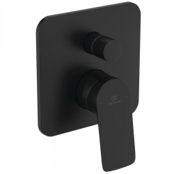 Shower tap Wall-mounted concealed - complete set 2 way material: Brass mixer With plate without hand shower, hose and holder Kit 1 + Kit 2, color: Black surface: Matt Wall-mounted - external part