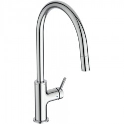 Kitchen tap Deck-mounted material: Brass with shower 1 jet, C-Spout, color: Chrome surface: Glossy Deck-mounted