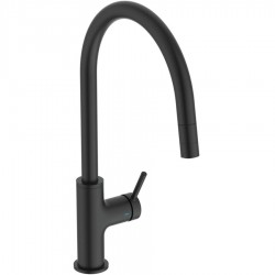 Kitchen tap Deck-mounted material: Brass with shower 1 jet, C-Spout, Silk Black, color: Black surface: Matt Deck-mounted
