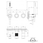 Shower tap Wall-mounted external part 2 way 3 holes material: Brass mixer with hand shower, hose and holder, color: Gold surface: Brushed Wall-mounted - external part