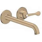 Wash basin tap Wall-mounted - external part 2 holes mixer With non-closing waste set, color: Bronze material: Brass surface: Brushed Wall-mounted - external part
