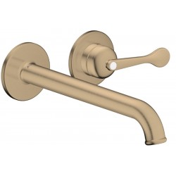 Wash basin tap Wall-mounted - external part 2 holes mixer With non-closing waste set, color: Bronze material: Brass surface: Brushed Wall-mounted - external part