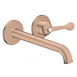 Wash basin tap Wall-mounted - external part 2 holes mixer With non-closing waste set, color: Pink Gold material: Brass surface: Brushed Wall-mounted - external part
