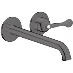 Wash basin tap Wall-mounted - external part 2 holes mixer With non-closing waste set, color: Black material: Brass surface: Glossy Wall-mounted - external part