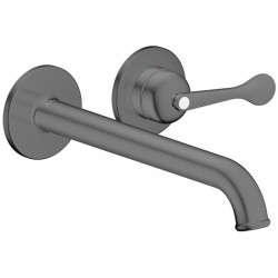 Wash basin tap Wall-mounted - external part 2 holes mixer With non-closing waste set, color: Black material: Brass surface: Brushed Wall-mounted - external part
