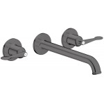 Wash basin tap Wall-mounted - external part 3 holes dual-level With non-closing waste set, color: Black material: Brass surface: Glossy Wall-mounted - external part