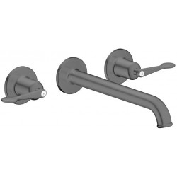 Wash basin tap Wall-mounted - external part 3 holes dual-level With non-closing waste set, color: Black material: Brass surface: Brushed Wall-mounted - external part