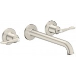 Wash basin tap Wall-mounted - external part 3 holes dual-level With non-closing waste set, color: Chrome material: Brass surface: Brushed Wall-mounted - external part