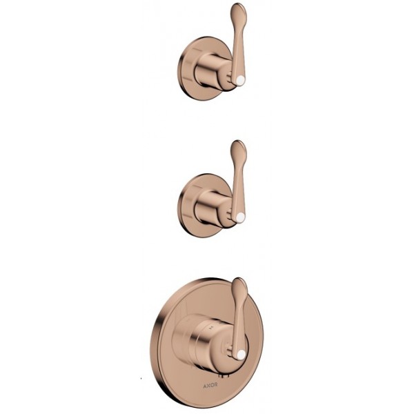 Shower tap Wall-mounted external part 2 way 3 holes material: Brass thermostatic without hand shower, hose and holder, color: Pink Gold surface: Glossy Wall-mounted - external part
