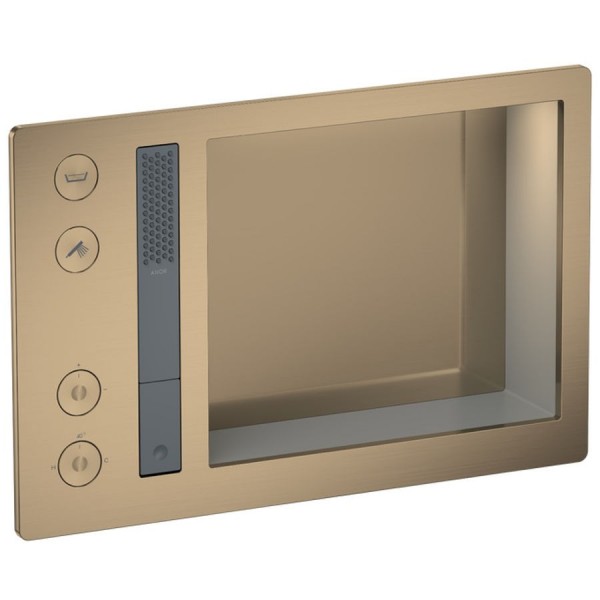 Shower tap Wall-mounted external part 2 way material: Brass thermostatic with hand shower, hose and holder With plate with separate exits, color: Bronze surface: Brushed Wall-mounted - external part Shower tap Wall-mounted external part 2 way material: Brass thermostatic with hand shower, hose and holder With plate with separate exits, color: Bronze surface: Brushed Wall-mounted - external part
