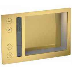 Shower tap Wall-mounted external part 2 way material: Brass thermostatic with hand shower, hose and holder With plate with separate exits, color: Gold surface: Brushed Wall-mounted - external part