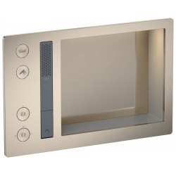 Shower tap Wall-mounted external part 2 way material: Brass thermostatic with hand shower, hose and holder With plate with separate exits with Shelf and Light Brushed Nickel, color: Chrome surface: Brushed Wall-mounted - external part