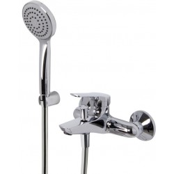 Bathtub tap Wall-mounted exposed material: Brass with hand shower, hose and holder mixer, color: Chrome surface: Glossy