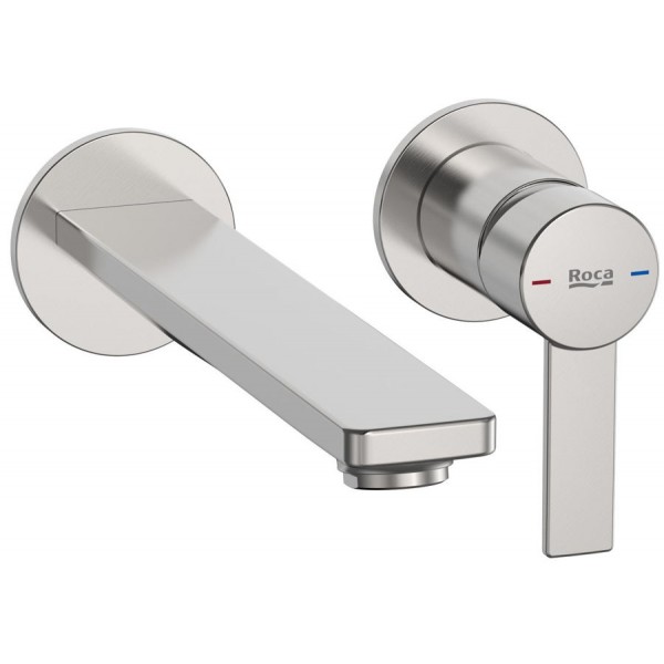 Wash basin tap Wall-mounted - external part 2 holes mixer Without waste, color: Chrome material: Brass surface: Brushed Wall-mounted - external part Wash basin tap Wall-mounted - external part 2 holes mixer Without waste, color: Chrome material: Brass surface: Brushed Wall-mounted - external part