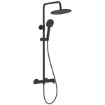 Shower tap with showerpipe and overhead shower Wall-mounted material: Brass mixer, color: Black surface: Matt Wall-mounted exposed with showerpipe and overhead shower Shower tap with showerpipe and overhead shower Wall-mounted material: Brass mixer, color: Black surface: Matt Wall-mounted exposed with showerpipe and overhead shower
