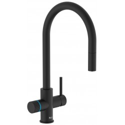 Kitchen tap Deck-mounted material: Brass with shower with water filter, color: Black surface: Matt Deck-mounted