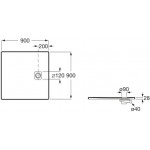 Ντουζιέρα τετράγωνη 90x90x2,8 από συνθετικό Stonex, με κάλυμμα βαλβίδας, χρώμα: Μαύρο επιφάνεια: Ματ Τετράγωνες