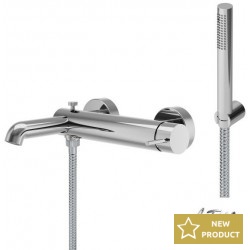 Bathtub tap Wall-mounted exposed material: Brass with hand shower, hose and holder mixer, color: Chrome surface: Glossy Wall-mouned exposed