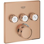 Shower tap Wall-mounted external part 3 way material: Brass thermostatic With plate with separate exits without hand shower, hose and holder Brushed Warm Sunrise, color: Pink Gold surface: Brushed Wall-mounted - external part