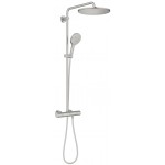Shower tap with showerpipe and overhead shower Wall-mounted material: Brass thermostatic, color: Chrome surface: Brushed Wall-mounted exposed with showerpipe and overhead shower Shower tap with showerpipe and overhead shower Wall-mounted material: Brass thermostatic, color: Chrome surface: Brushed Wall-mounted exposed with showerpipe and overhead shower