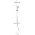 Shower tap with showerpipe and overhead shower Wall-mounted material: Brass thermostatic, color: Chrome surface: Brushed Wall-mounted exposed with showerpipe and overhead shower Shower tap with showerpipe and overhead shower Wall-mounted material: Brass thermostatic, color: Chrome surface: Brushed Wall-mounted exposed with showerpipe and overhead shower