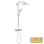 Shower tap with showerpipe and overhead shower Wall-mounted material: Brass thermostatic, color: Chrome surface: Brushed Wall-mounted exposed with showerpipe and overhead shower Shower tap with showerpipe and overhead shower Wall-mounted material: Brass thermostatic, color: Chrome surface: Brushed Wall-mounted exposed with showerpipe and overhead shower