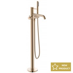 Bathtub tap Floor-standing external part material: Brass Single adjustment handle,built-in diverter,1,70m spiral shower head and vertical support columns from the floor, color: Pink Gold surface: Glossy