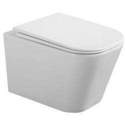 Wall-mounted toilet & toilet seat soft closing, style: Sandwich hidden fixation Rimless Slim 49x34,5 surface: Glossy, color: White Wall-mounted
