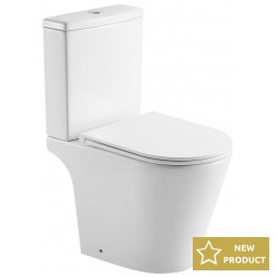 Floor standing close-coupled toilet & flushing cistern & toilet seat soft closing, style: Sandwich Rimless Simple Slim vertical outlet / horizontal outlet p 59x37,8 surface: Glossy, color: White Floor standing close-coupled
