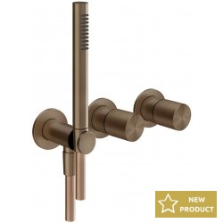 Shower tap Wall-mounted external part 2 way 3 holes material: Brass mixer with hand shower, hose and holder with separate exits, color: Brown surface: Brushed Wall-mounted - external part