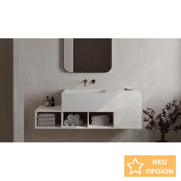 Ράφι μπάνιου 90x40x20 από solid surface Block, χρώμα: Λευκό Ράφια μπάνιου Ράφι μπάνιου 90x40x20 από solid surface Block, χρώμα: Λευκό Ράφια μπάνιου
